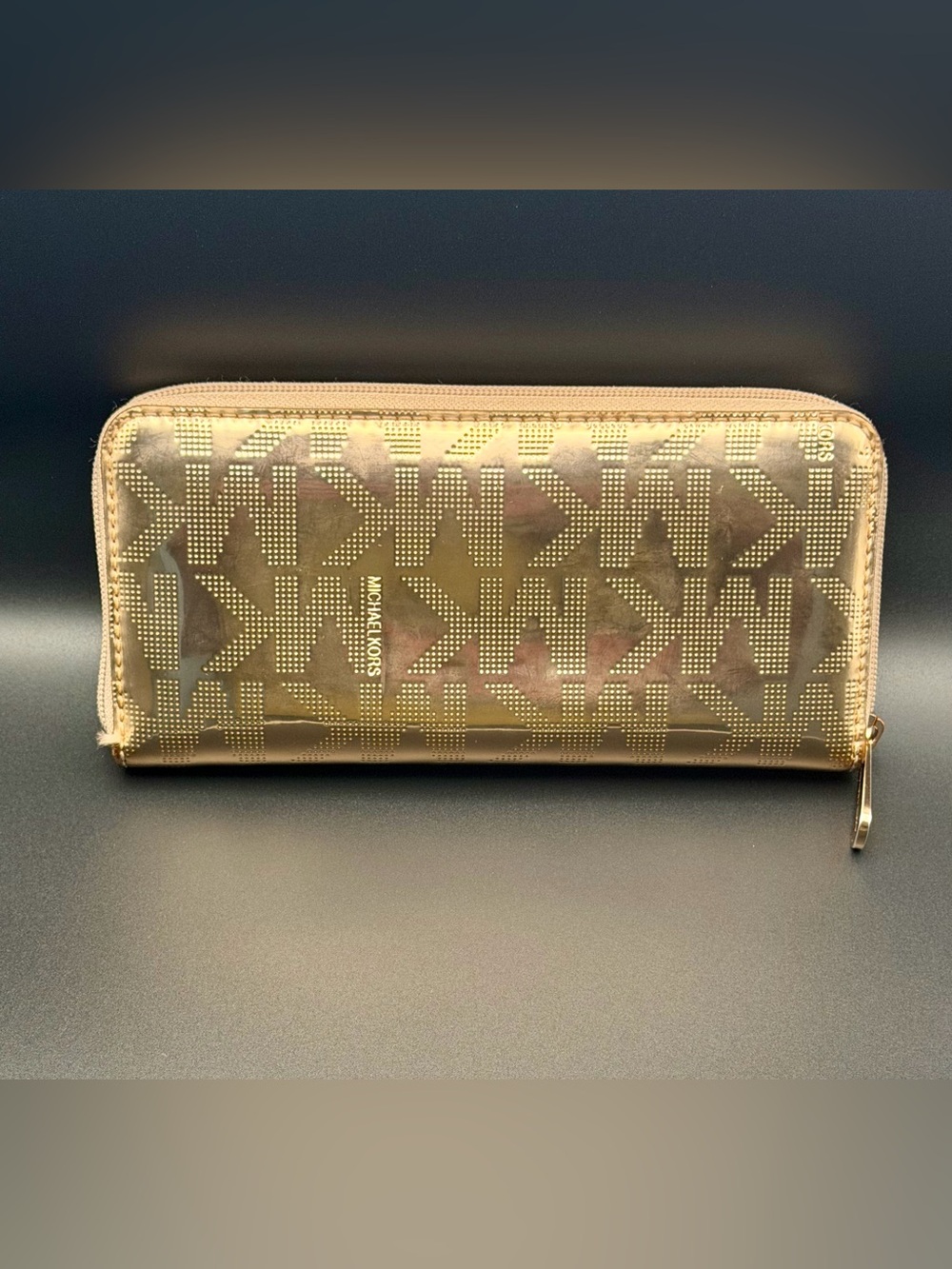 Michael Kors Metallic Gold MK Logo Zip Around Continental Wallet - Picture 3 of 11